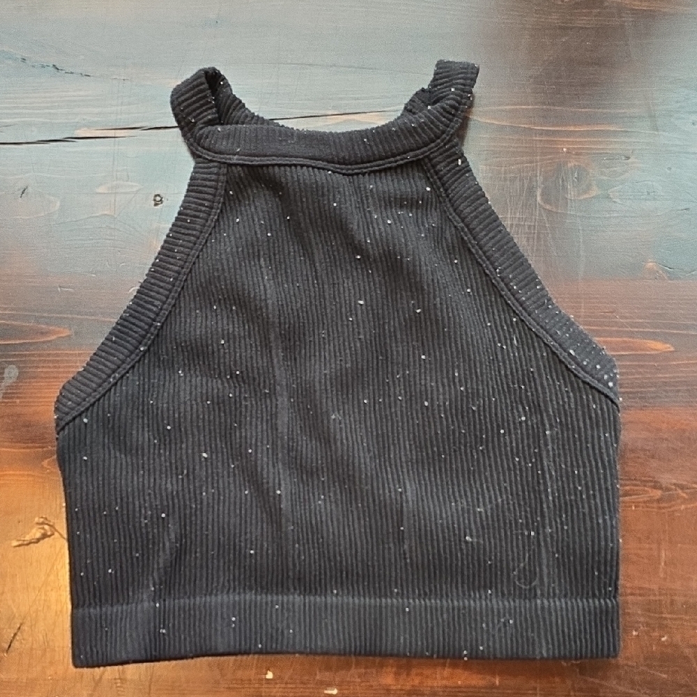 Aerie Black Ribbed Sleeveless Crop Tank